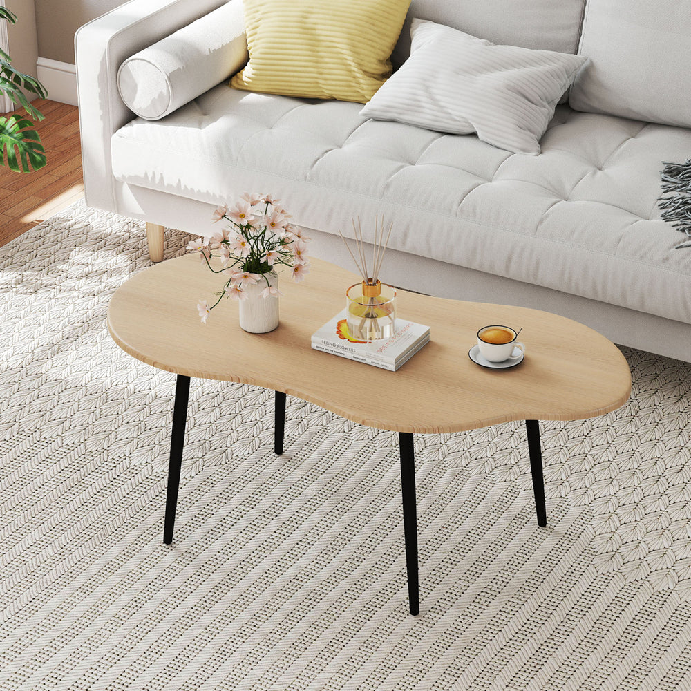 Cloud Shape Coffee Table 39.5 inch Irregular Center Table with Metal Frame-Natural - Gallery View 1 of 10