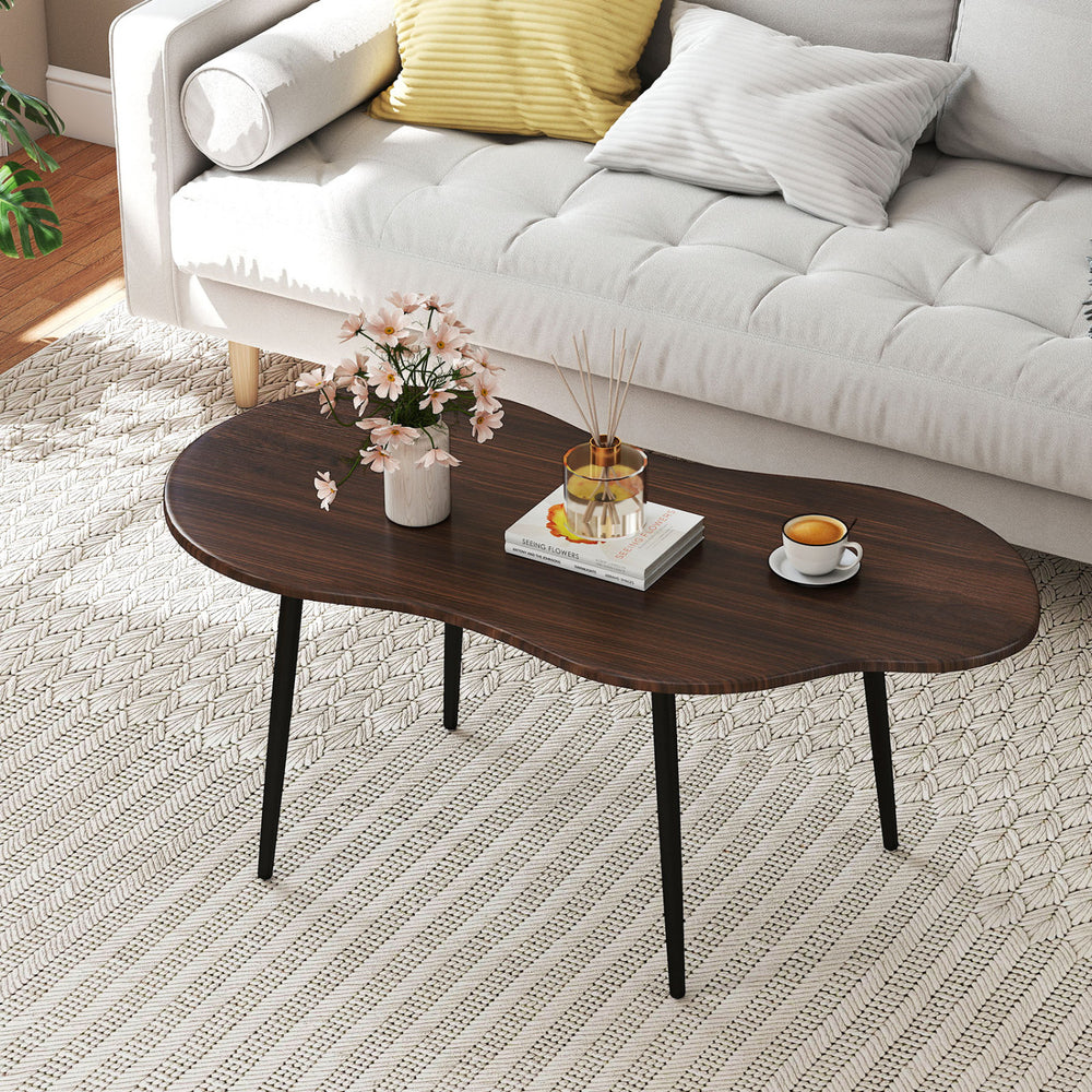 Cloud Shape Coffee Table 39.5 inch Irregular Center Table with Metal Frame-Walnut - Gallery View 1 of 10