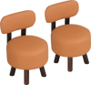 Set of 2 round ottoman footrest stools in orange with backrest, featuring rubber wood legs and ergonomic design for.