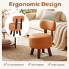 Curved backrest small footrest stool in orange faux leather with rubber wood legs, ideal for living rooms and bedrooms.