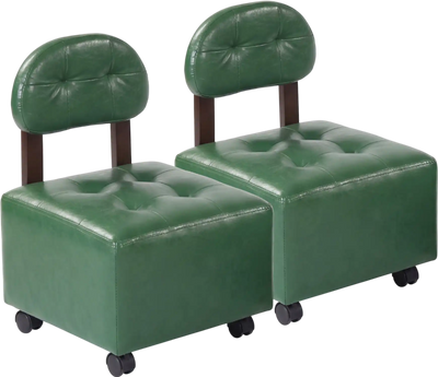 Costway Set of 2 Small Rolling Fabric Ottomans w/ Lockable Wheels 35356248 New
