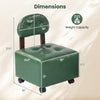 Green small rolling footrest stool with supportive backrest, lockable wheels, and compact dimensions for versatile use.