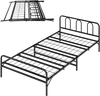 Foldable heavy-duty metal twin bed frame in black with headboard and footboard, perfect for space-saving storage.
