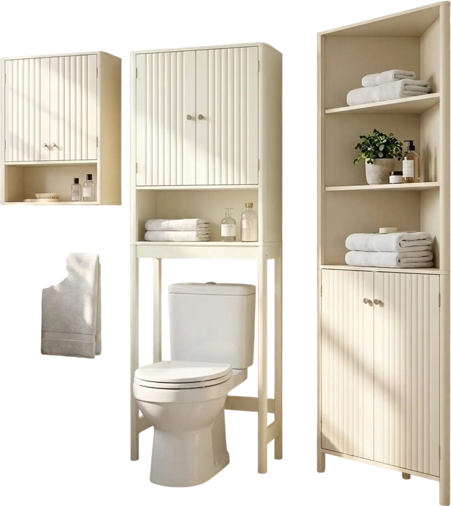Costway 3-Piece Bathroom Cabinet Set Fluted Doors Over Toilet Corner Wall Cabinet 57091799 New
