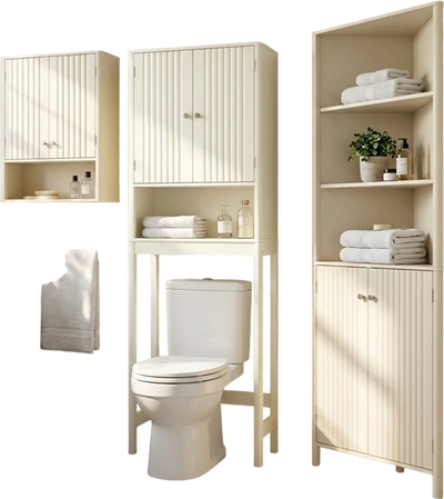 Costway 3-Piece Bathroom Cabinet Set Fluted Doors Over Toilet Corner Wall Cabinet 57091799 New