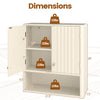 Dimensions chart of the 3-piece bathroom cabinet set with fluted doors, showcasing adjustable shelf heights for.