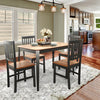 Four high backrest dining chairs with slatted design and walnut finish, offering comfort and style for kitchen dining.