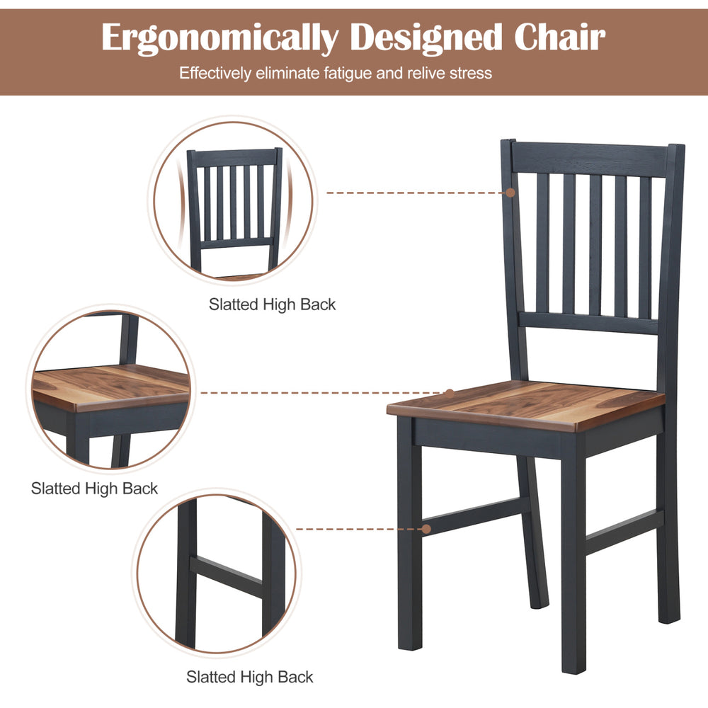 High backrest dining chair with slatted design in walnut finish, made of rubber wood for stability and comfort.
