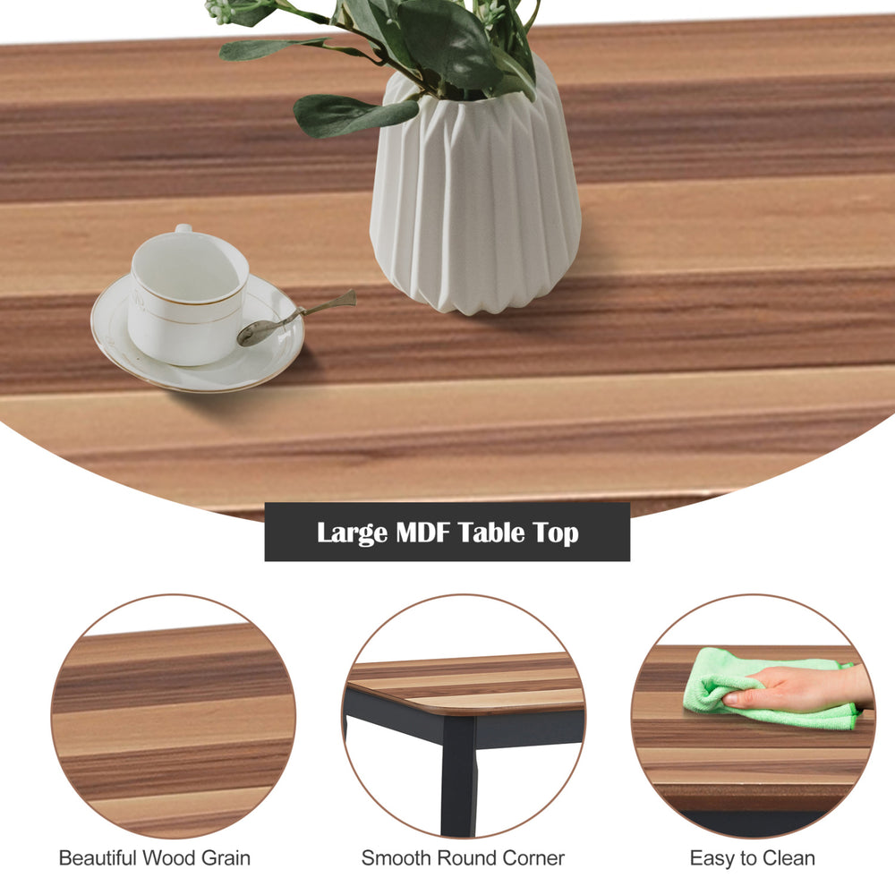 Large MDF table top with walnut wood grain finish, featuring smooth round corners for easy cleaning and safety.