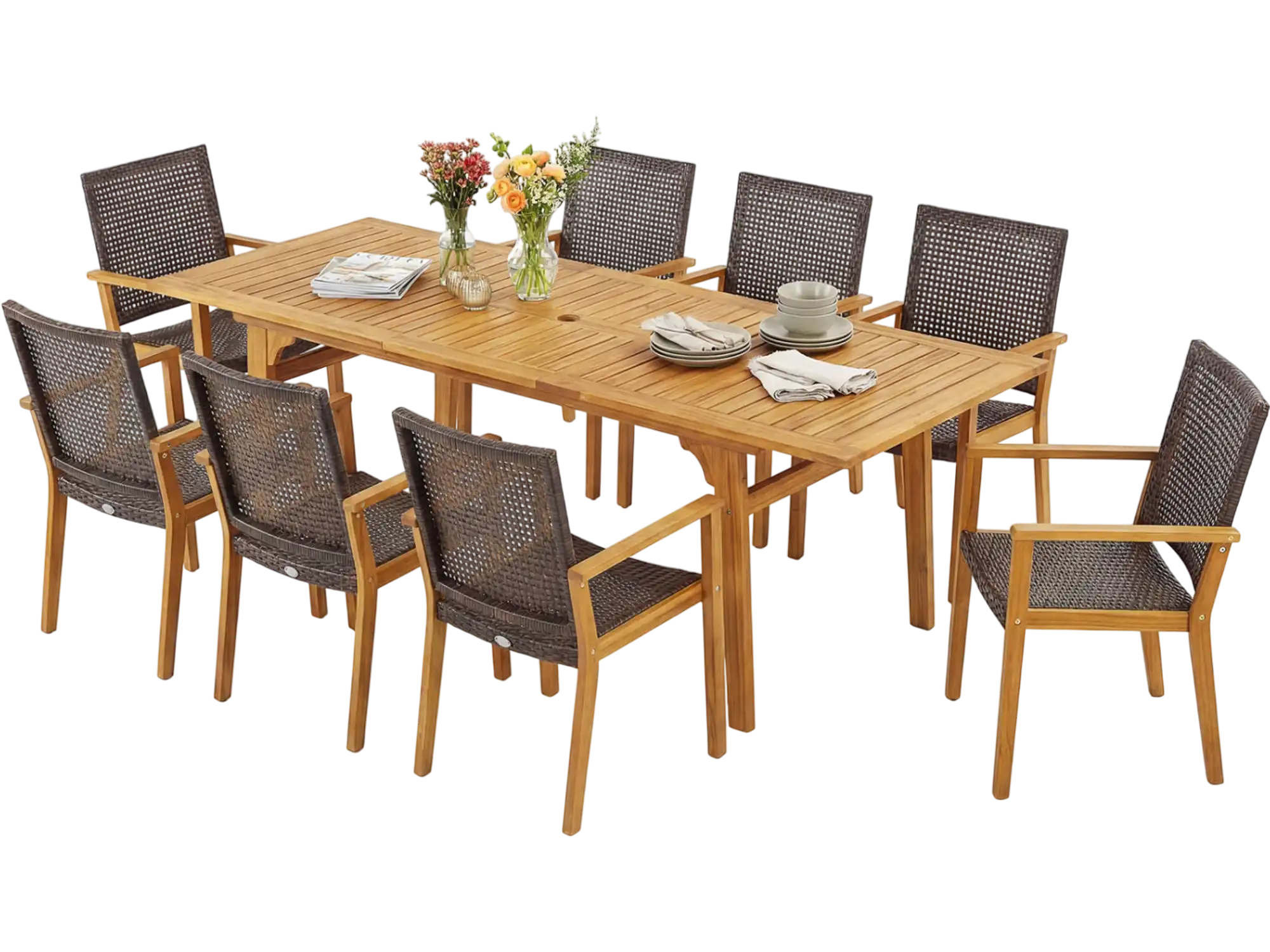 Costway 9-Piece Expandable Patio Dining Set Deck Garden 97304680 New