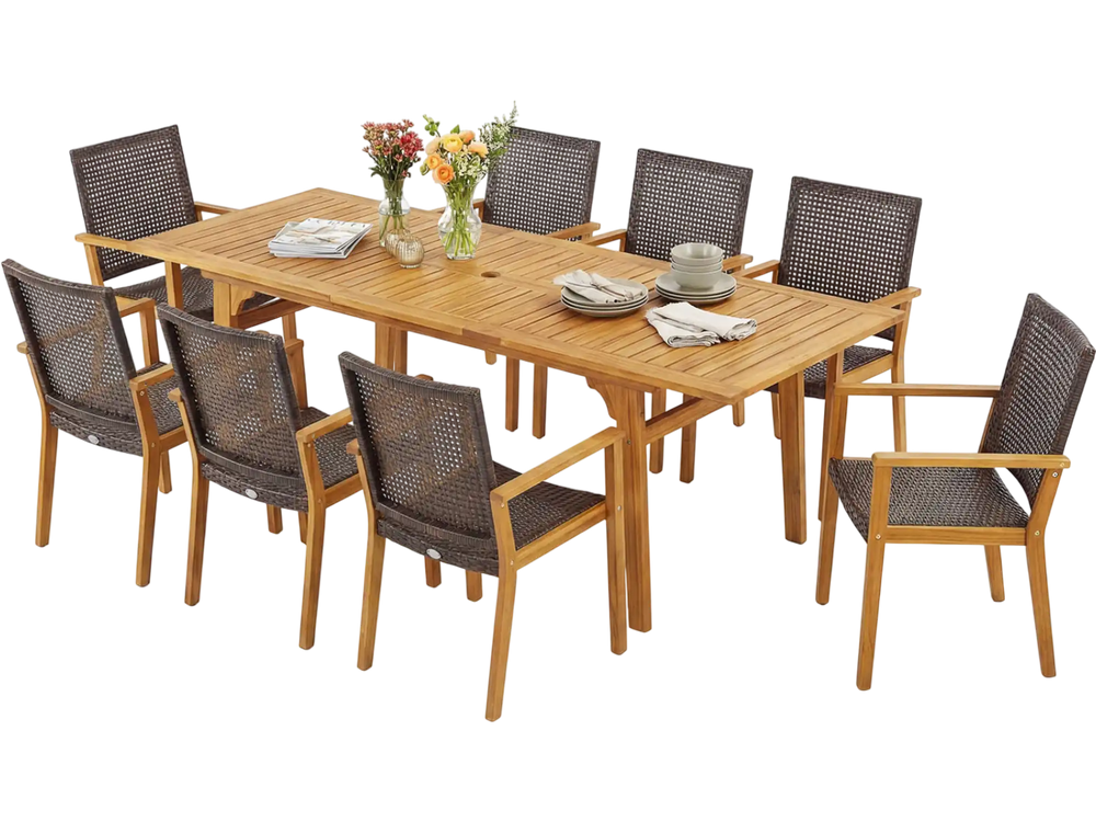 9-Piece Expandable Patio Dining Set for Deck and Garden