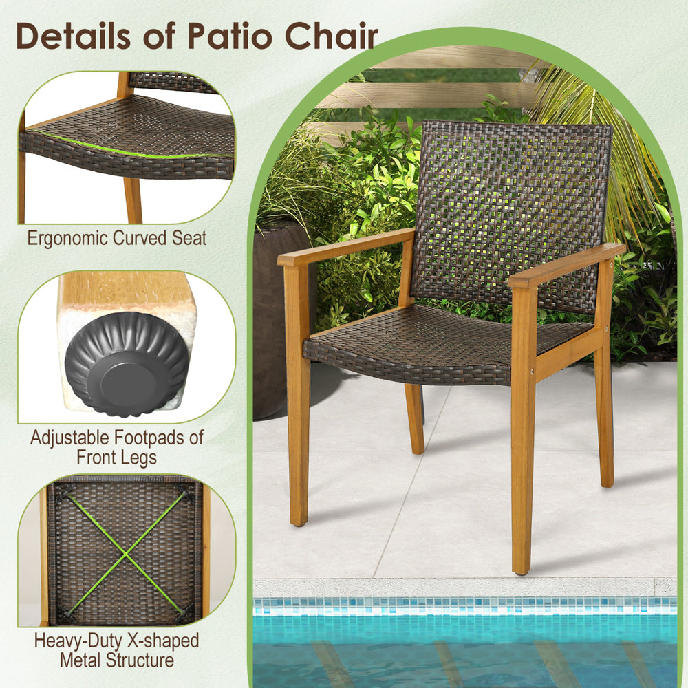 Detail of a patio chair featuring ergonomic seat, adjustable footpads, and heavy-duty X-shaped metal structure for.