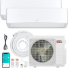 X-Pro 27000 BTU mini split AC system with heat pump, includes two indoor units and outdoor unit for efficient cooling.