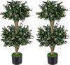 Set of 2 faux bush plants with 41 vibrant flowers in a cement-filled pot, perfect for home or office decor.