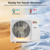 X-Pro 35000 BTU mini split AC with heat pump, showcasing chassis heating for consistent performance in harsh weather.