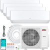 X-Pro 35000 BTU mini split AC system with heat pump, featuring four indoor units for efficient cooling and heating.