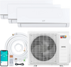 Blast Pro 38000 BTU mini split AC system with 3 indoor units, remote control, and energy-efficient heat pump for home.