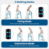 Folding aluminum walking frame for seniors in fixing and interactive modes, featuring adjustable heights and non-slip.