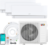 Blast Pro 28000 BTU Mini Split AC system with 3 indoor units, remote control, and energy-efficient heat pump for home.