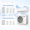 Indoor and outdoor unit dimensions for the Blast Pro 28000 BTU Mini Split AC with Heat Pump, ideal for efficient.