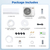 Package contents for the Blast Pro 28000 BTU Mini Split AC, including indoor and outdoor units, pipes, and accessories.
