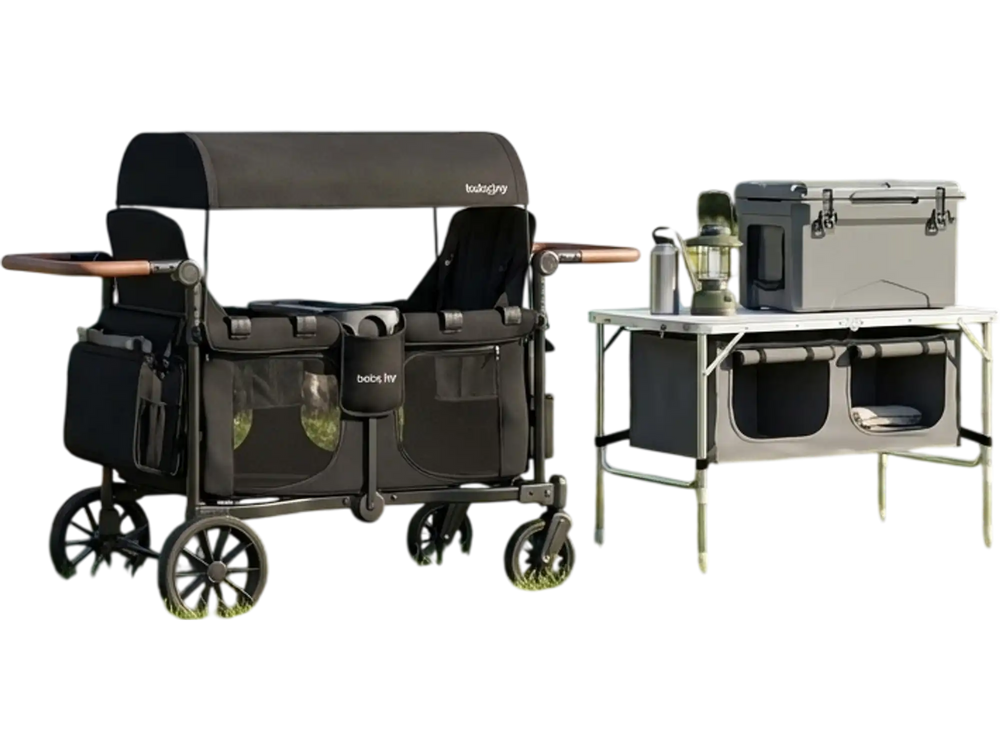 4-in-1 Family Camping Gear Set: Wagon Camping Table Cooler and Camping Tent