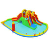 Giant bounce house with 2 slides, climbing walls, and splash pool, perfect for yard parties and family gatherings.