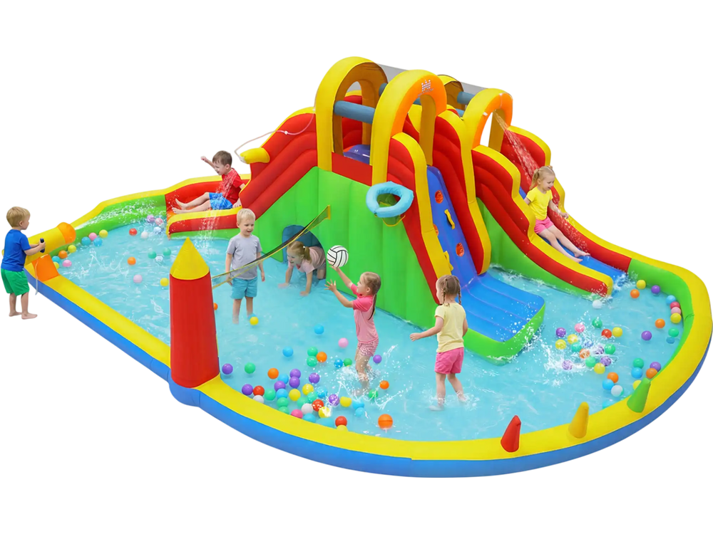 8-in-1 Giant Bounce House with 2 Long Slides and Climbing Walls for Yard Party