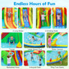 8-in-1 giant bounce house featuring two long slides, climbing walls, and a large splash pool for yard parties.