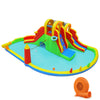 Giant bounce house with 2 long slides, splash pool, and games for outdoor fun, ideal for yard parties and gatherings.
