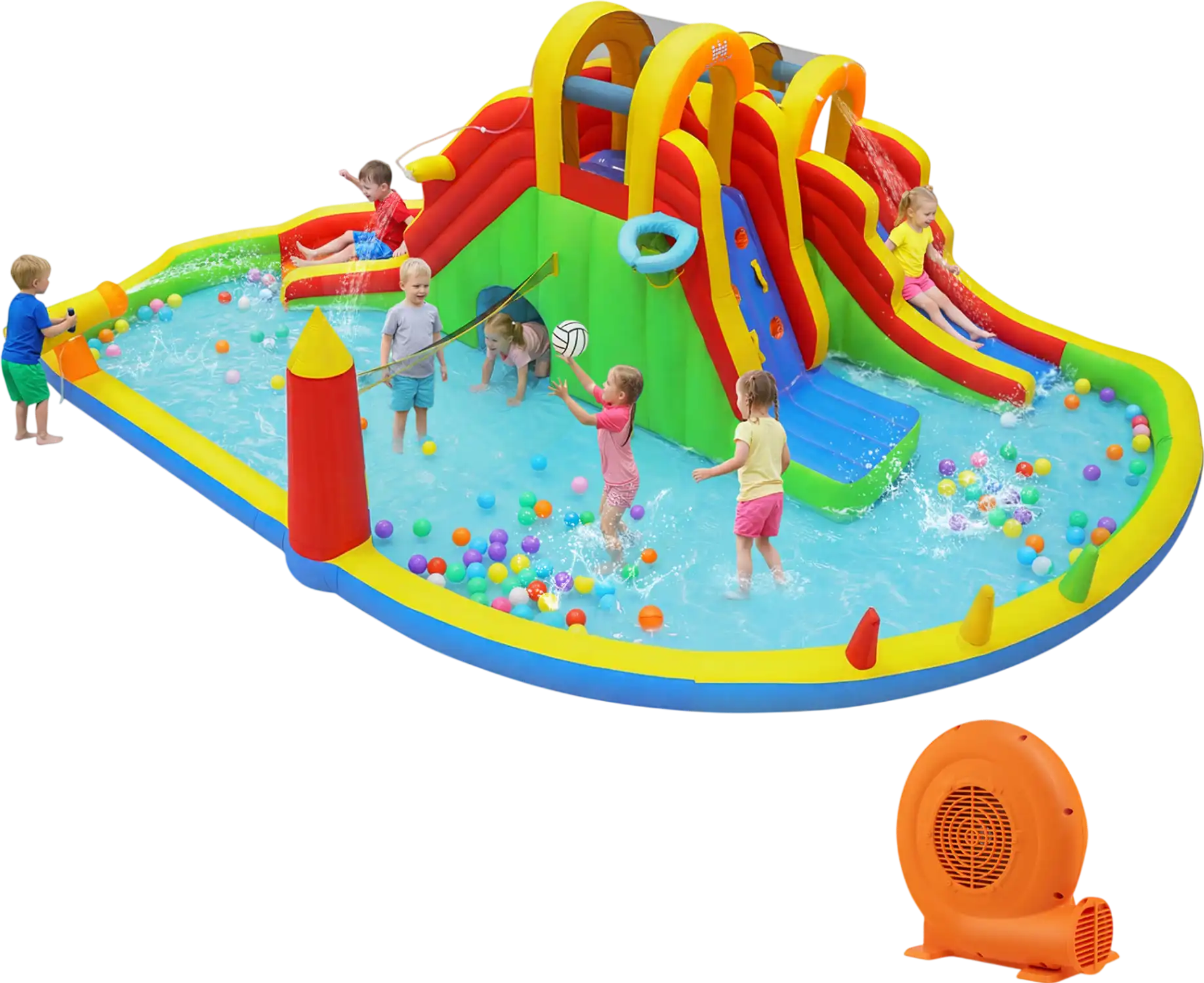 Costway 8-in-1 Giant Bounce House Water Park w/ 2 Long Slides & 750W Blower 54665035 New