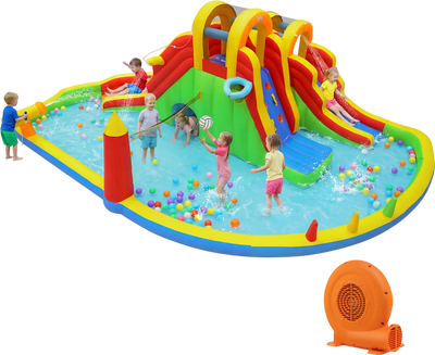 Costway 8-in-1 Giant Bounce House Water Park w/ 2 Long Slides & 750W Blower 54665035 New