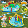 Giant bounce house with two long slides, splash pool, and games for outdoor fun at yard parties and gatherings.
