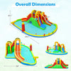 Overall dimensions of the 8-in-1 Giant Bounce House with 2 long slides, featuring a large splash pool and climbing.