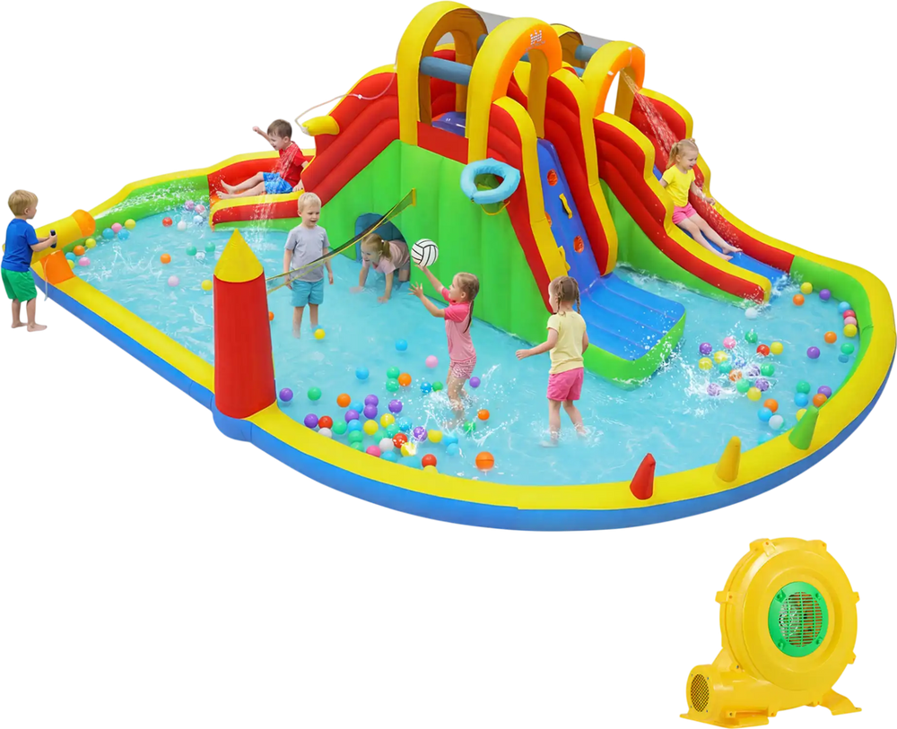 8-in-1 Giant Bounce House with 2 Long Slides for Yard Party with 780W Blower