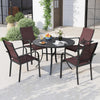 5-piece patio dining set featuring a 42.5-inch round metal table and four stackable chairs for outdoor gatherings.