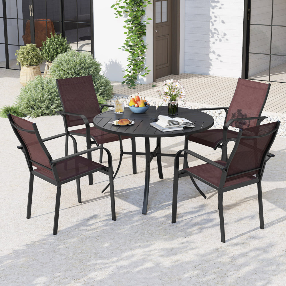 5 Pieces Patio Dining Set for 4 42.5 inch Outdoor Round Metal Table-Coffee and Black - Gallery View 1 of 10