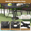 42.5-inch round metal table with built-in umbrella hole and two size adapters, perfect for outdoor dining and.