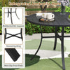 Round 42.5-inch outdoor metal dining table with integrated umbrella hole, ideal for patio gatherings and stability.