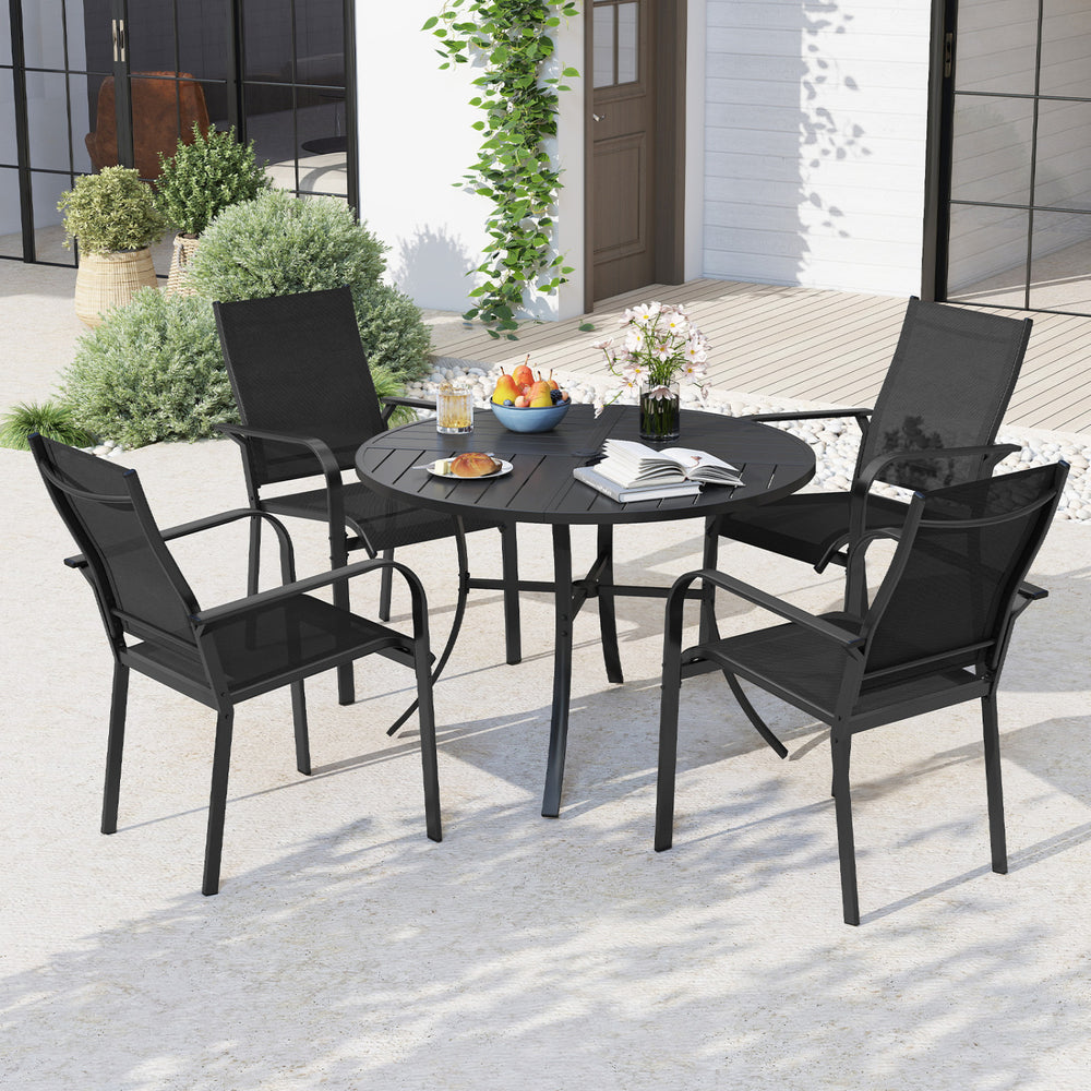 5 Pieces Patio Dining Set for 4 42.5 inch Outdoor Round Metal Table-Black - Gallery View 1 of 10