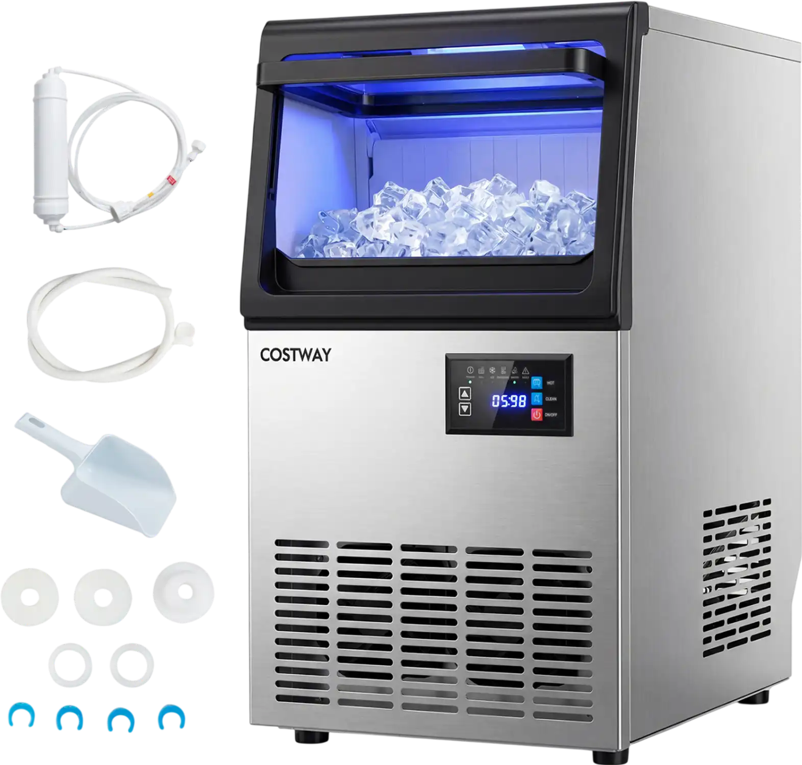 Costway 80 lbs/Day Stainless Steel Clear Spray Ice Maker 77506645 New