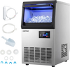 Stainless steel spray ice maker producing up to 80 lbs of clear ice daily, featuring adjustable thickness and.