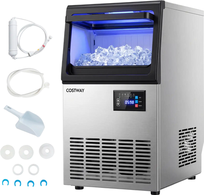 Costway 80 lbs/Day Stainless Steel Clear Spray Ice Maker 77506645 New