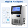 Stainless steel spray ice maker dimensions with features like 80 lbs daily production and adjustable ice thickness.