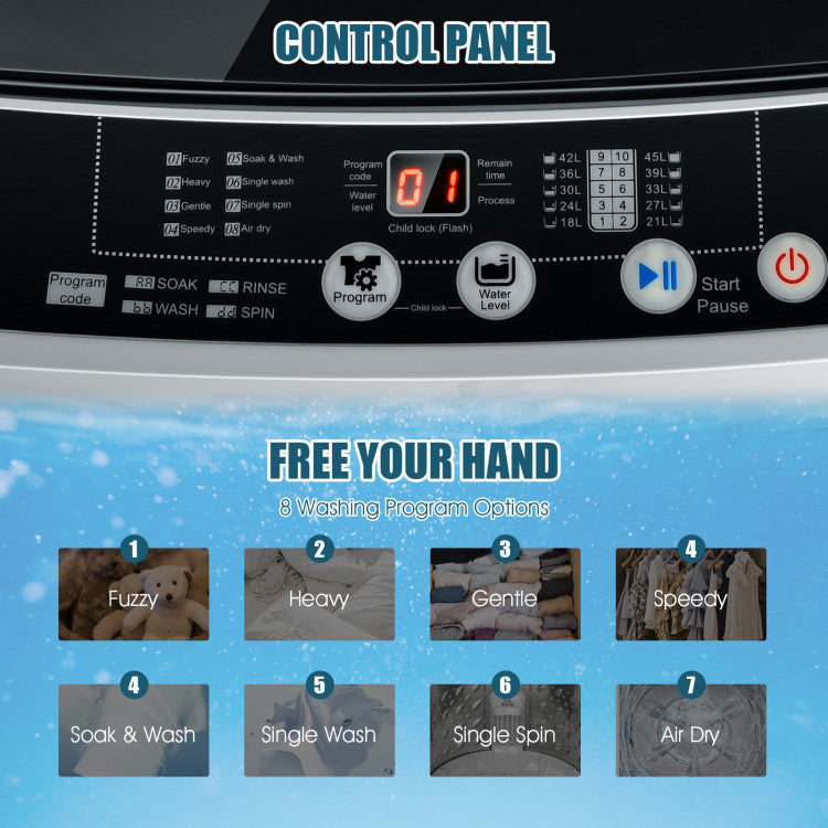 Control panel of the Compact Washer and Dryer Combo with multiple wash programs for efficient laundry routines.