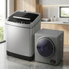 Compact washer and dryer combo in silver, featuring 1.5 cu.ft capacity, ideal for small spaces and efficient laundry.