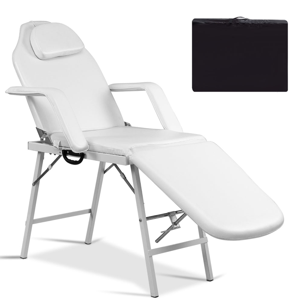 Adjustable massage table with backrest and footrest, featuring waterproof PVC leather and portable carrying bag for.