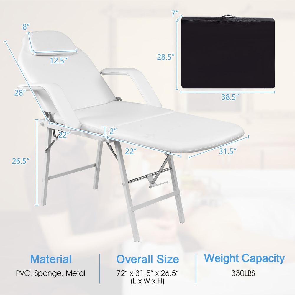Adjustable massage table with backrest and footrest, made of PVC and metal, supports up to 330 lbs for mobile.