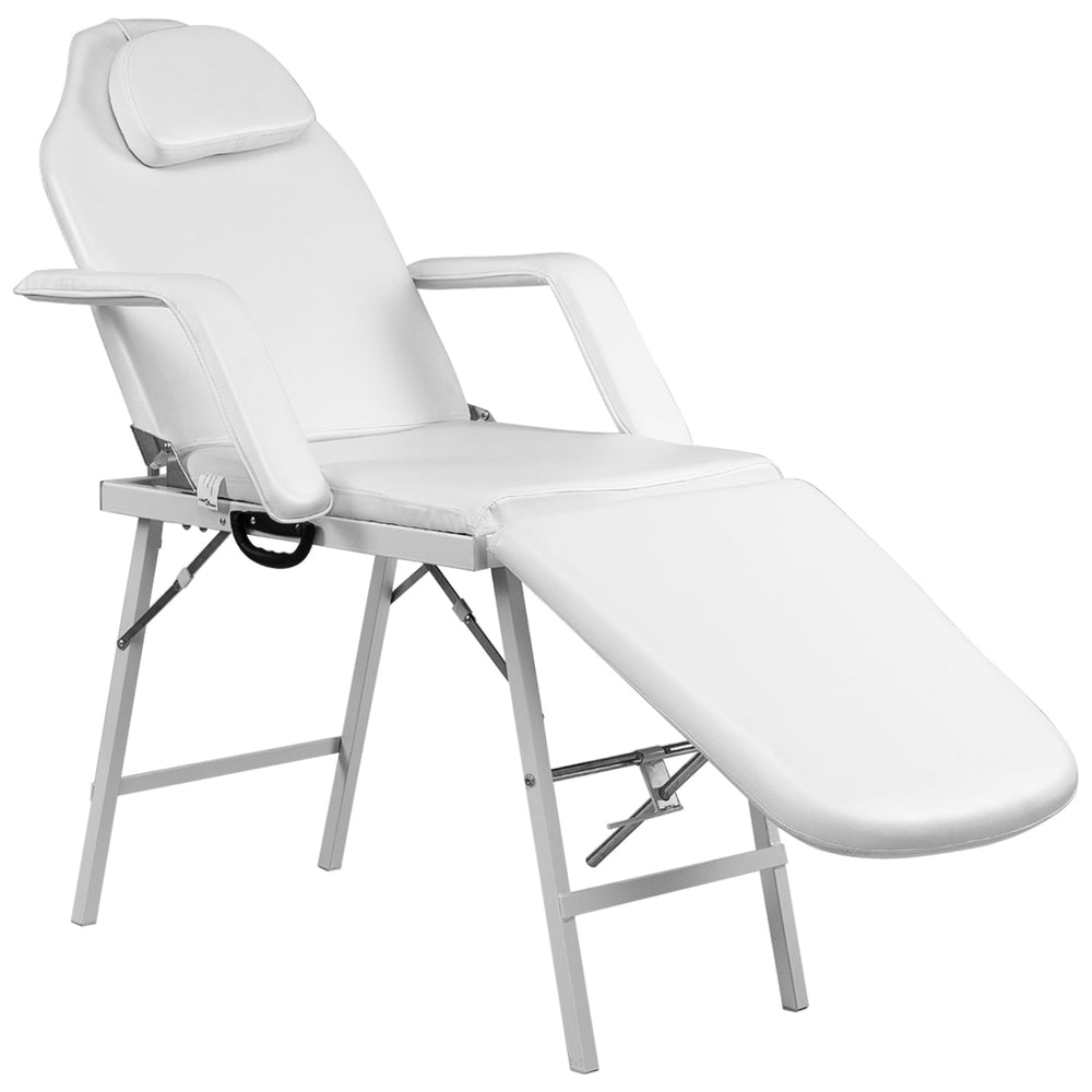 Adjustable massage table with backrest and footrest, featuring waterproof PVC leather and a robust metal frame for.