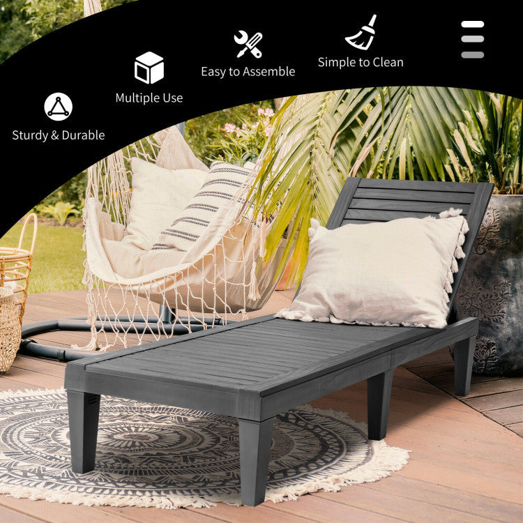 Adjustable recliner chair from the 3-piece patio lounge set, made of weather-resistant materials for poolside.